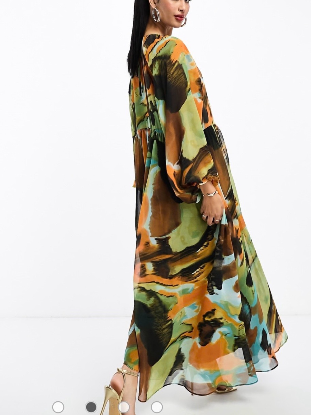 ASOS Multicolor Abstract Maxi Dress in Green, Orange & Blue - Picture 2 of 4